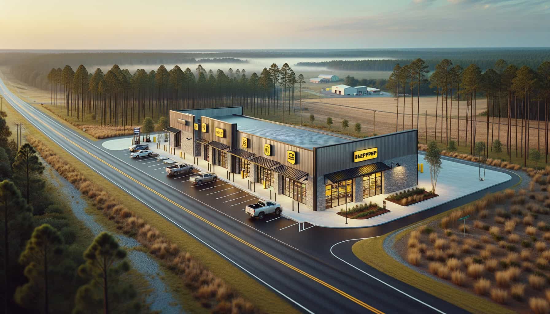 Dollar General NNN investment property in rural Georgia small town showing monopoly retail positioning with limited competition