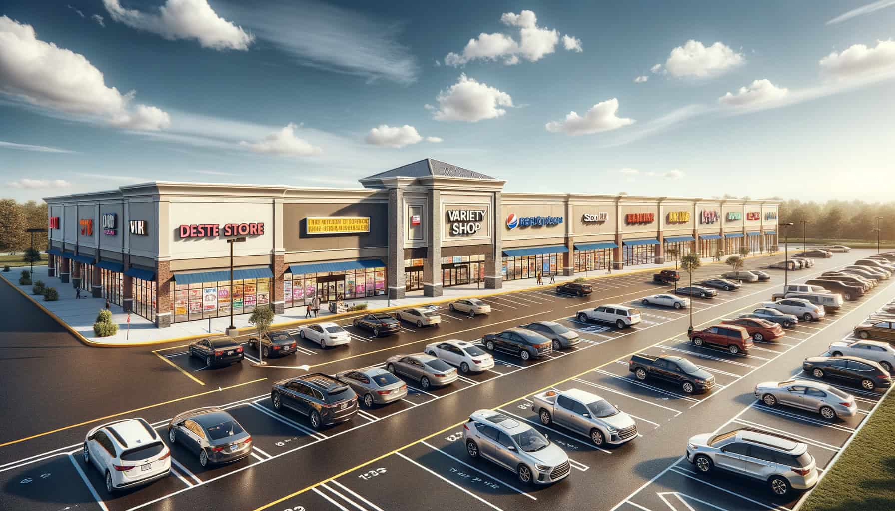 Dollar Tree inline store in grocery-anchored suburban strip center showing co-tenancy with shared parking and high-traffic retail corridor