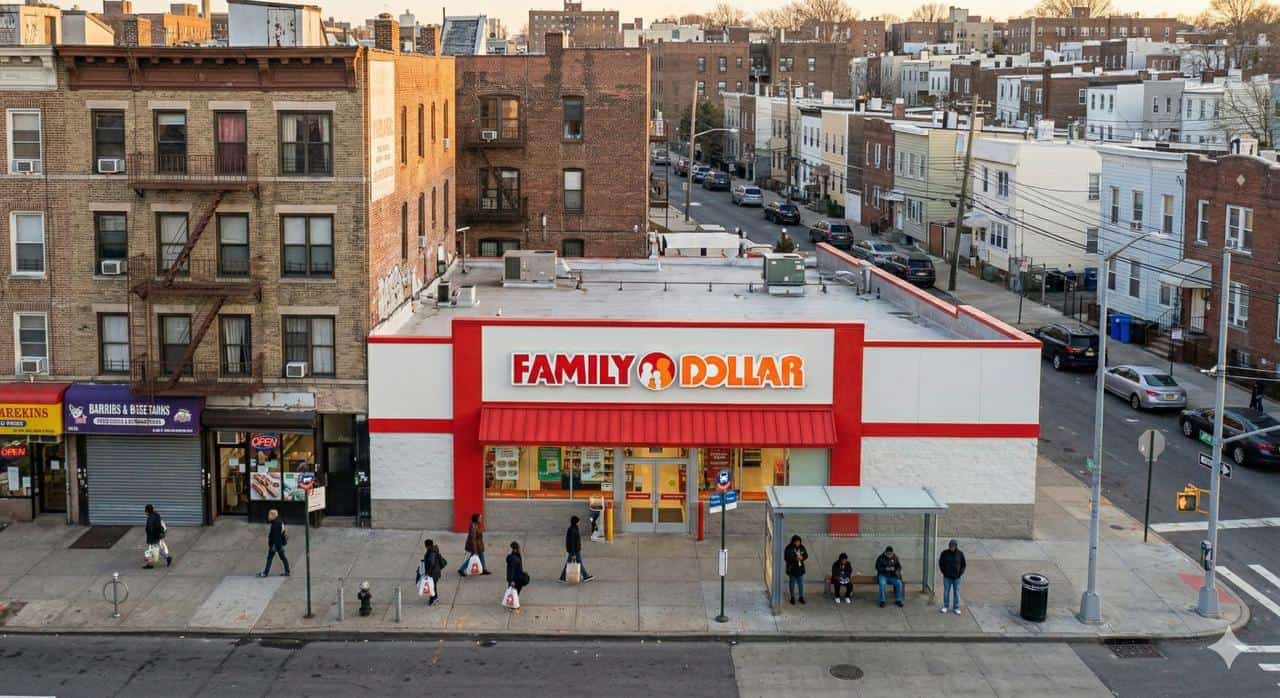 Family Dollar urban neighborhood store serving underserved community with essential value retail in dense residential commercial corridor